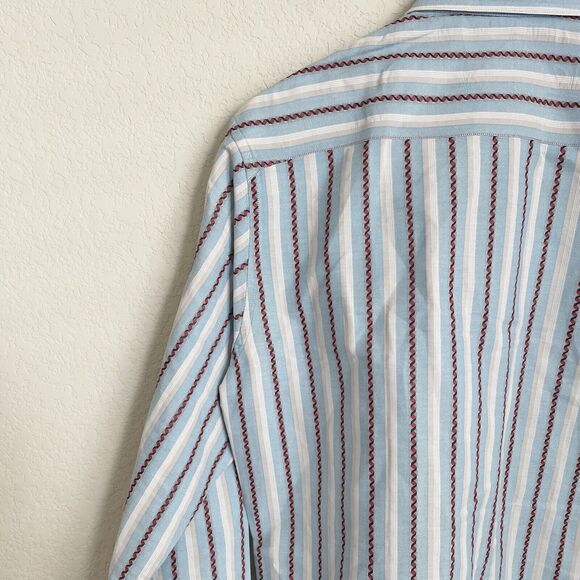 Robert Graham Mens Small Blue Striped Button Up Shirt Long Sleeve Preowned - Picture 8 of 12